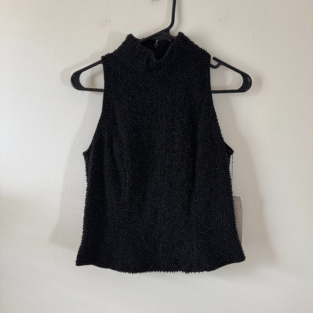 Carmen Marc Valvo Beaded Moc Neck Top